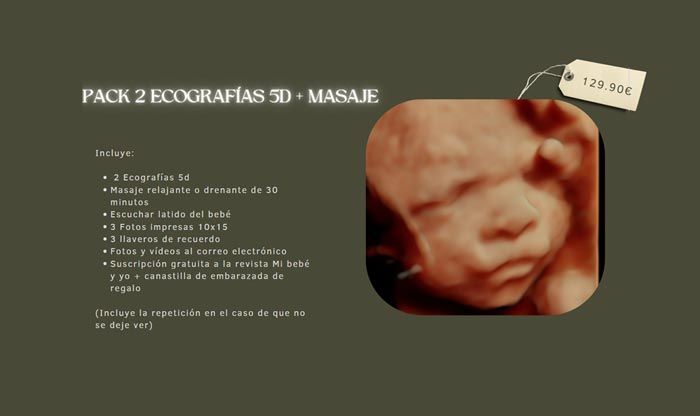 Ecomama5d PACK DE 2 ECOGRAFÍAS 5D + MASAJE RELAJANTE O DRENANTE
